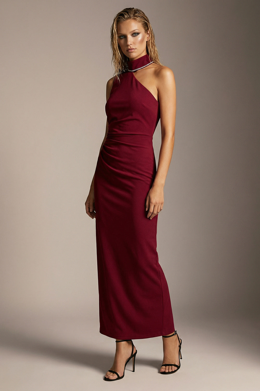 Elegant Burgundy Sheath One Shoulder Long Evening Dress