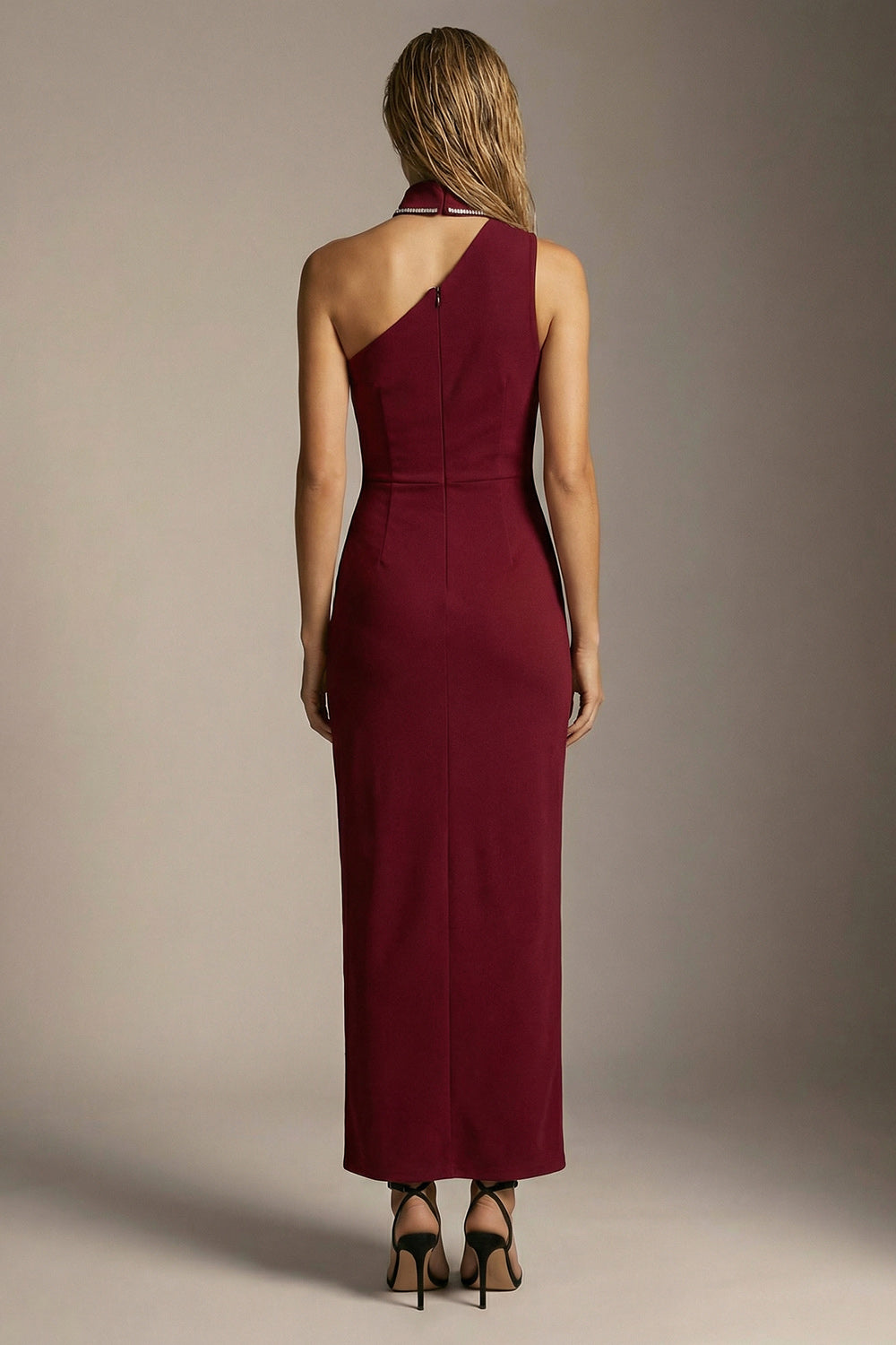 Elegant Burgundy Sheath One Shoulder Long Evening Dress