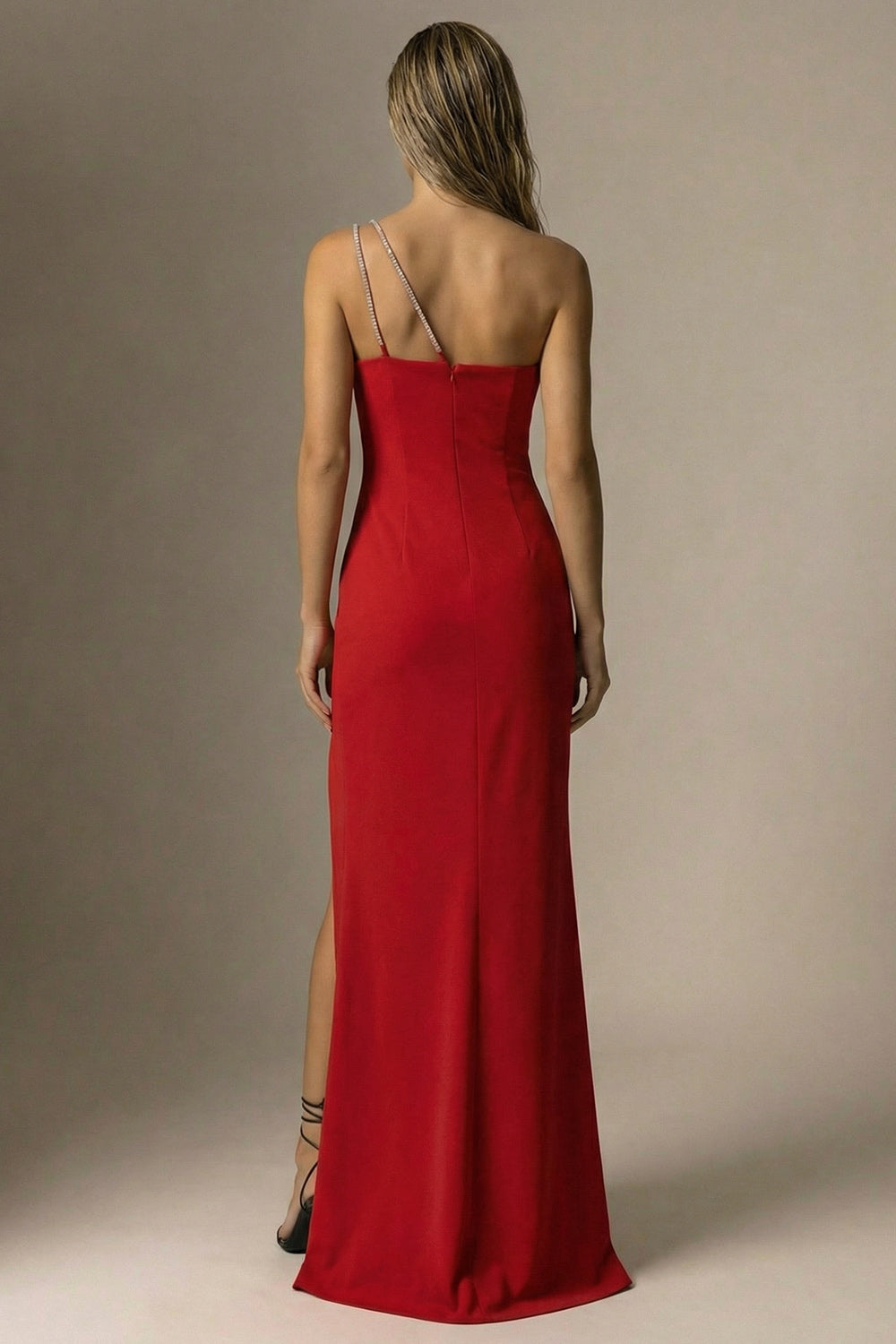 Red One Shoulder Long Mermaid Evening Dress with Slit
