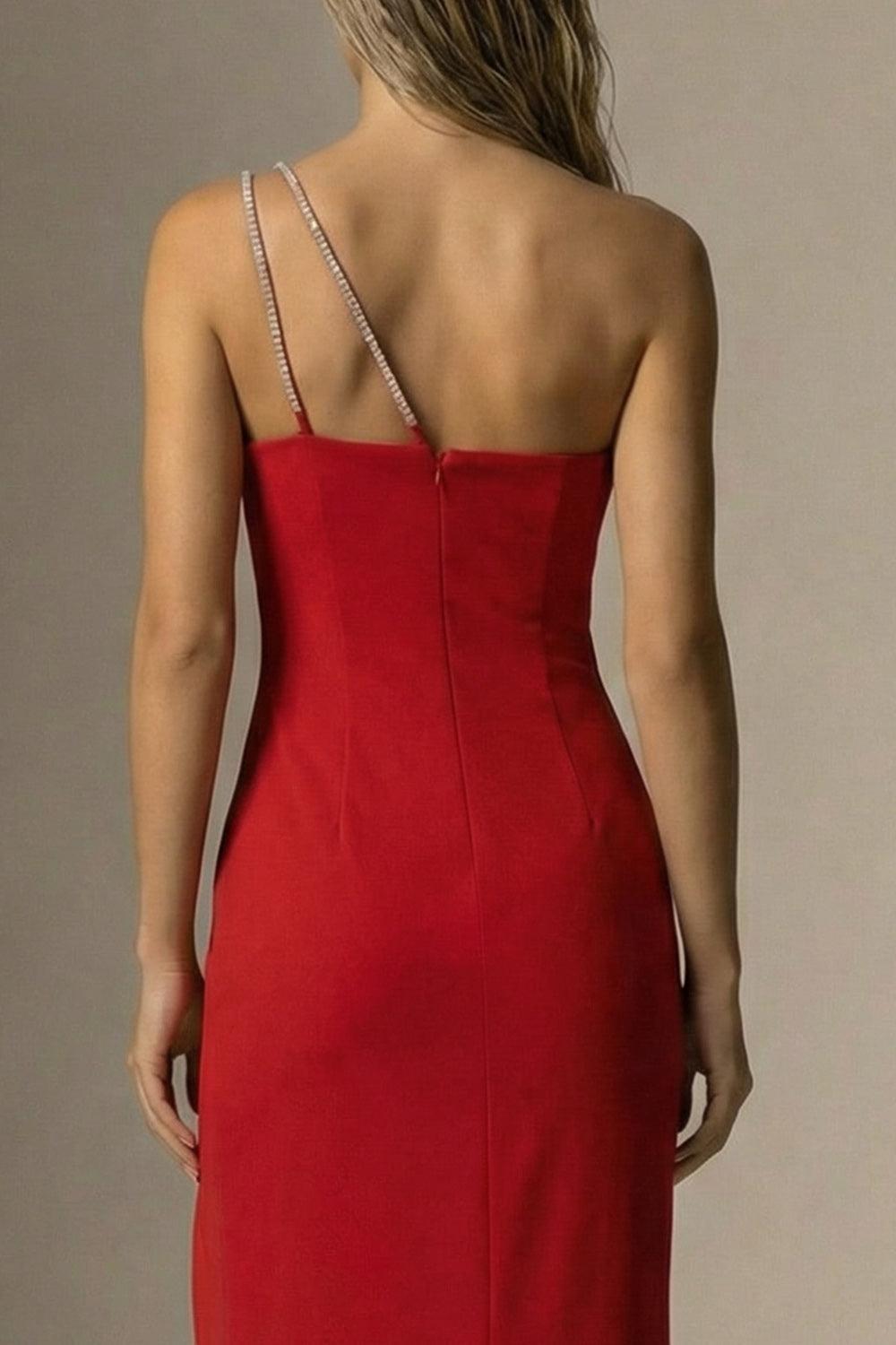 Red One Shoulder Long Mermaid Evening Dress with Slit