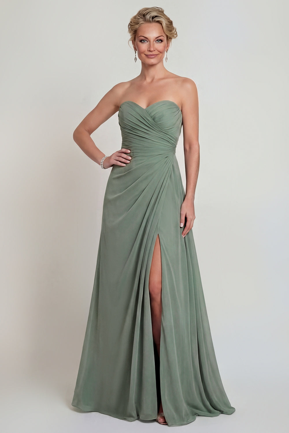 Dusty Sage Sweetheart A Line Maxi Evening Dress with Slit