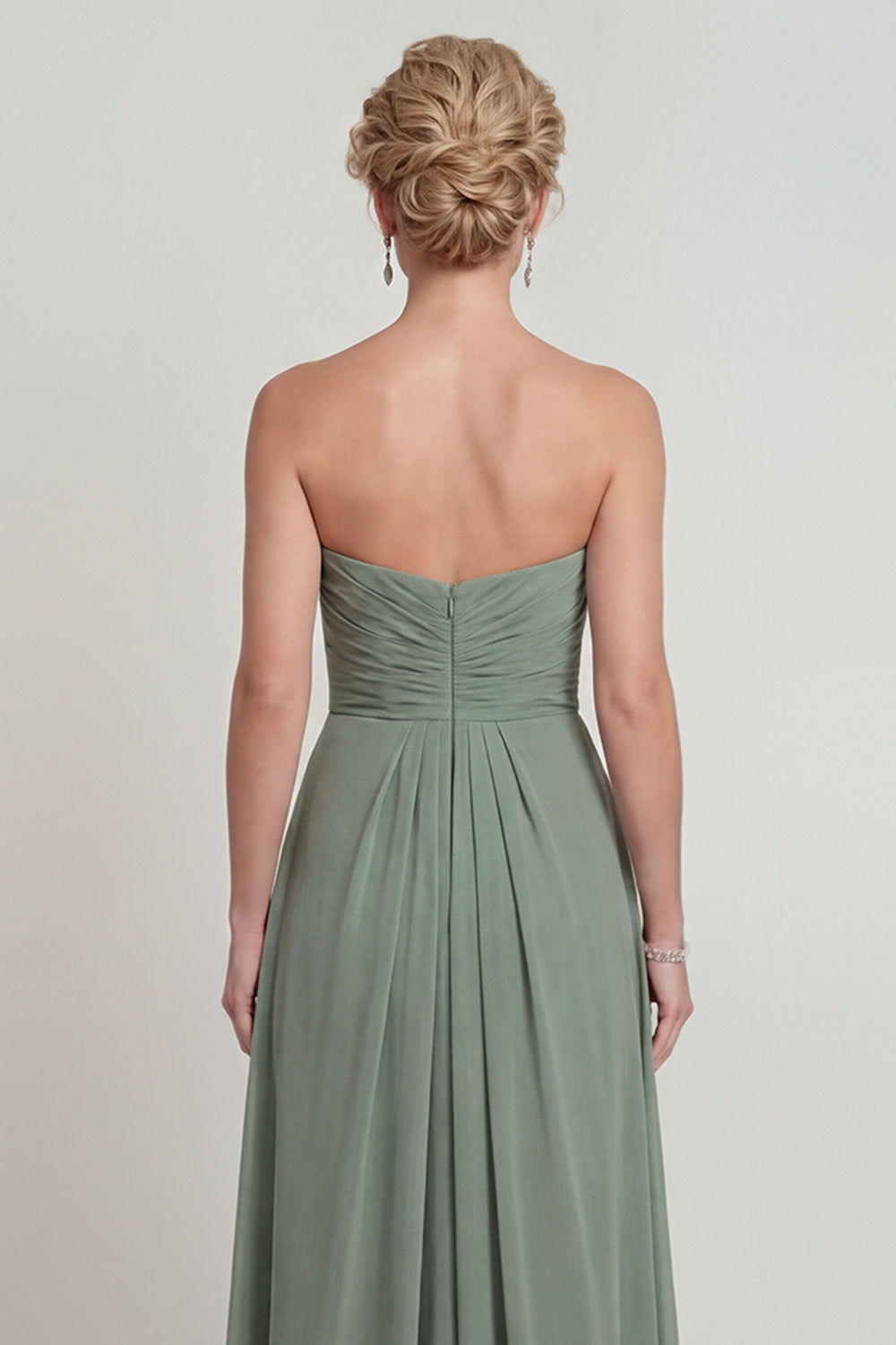 Dusty Sage Sweetheart A Line Maxi Evening Dress with Slit