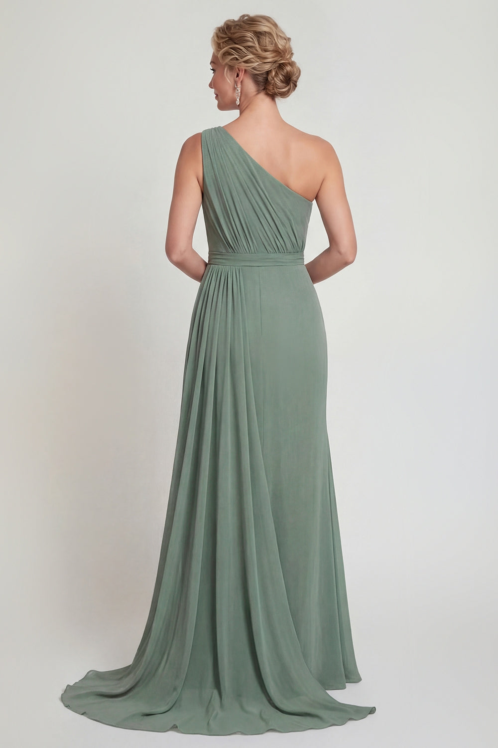 Dusty Sage One Shoulder Mermaid Chiffon Long Evening Dress