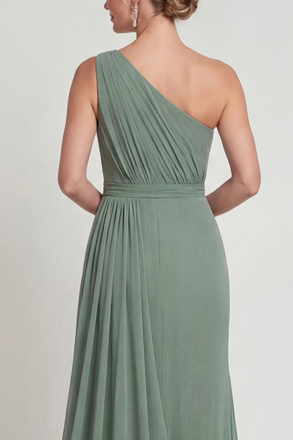 Dusty Sage One Shoulder Mermaid Chiffon Long Evening Dress