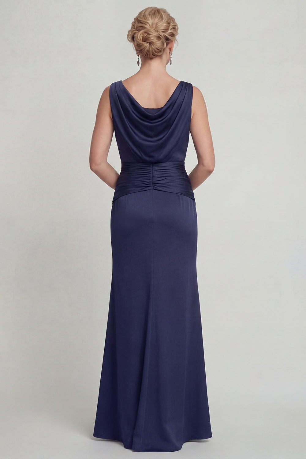 Navy Satin Mermaid Bateau Neck Long Evening Dress