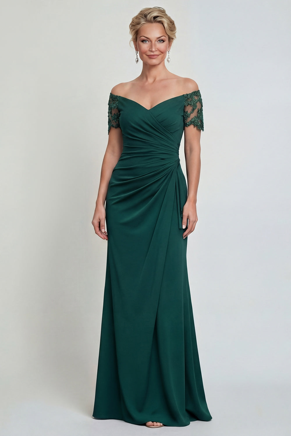 Dark Green Mermaid Off the Shoulder Maxi Evening Dress with Lace