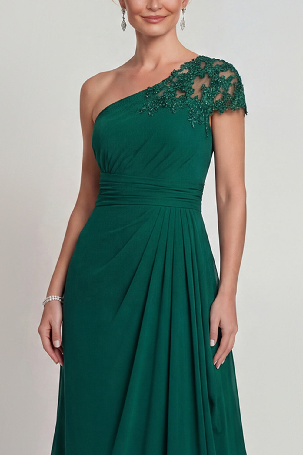 Dark Green Ruched A Line Long Evening Dress with Lace