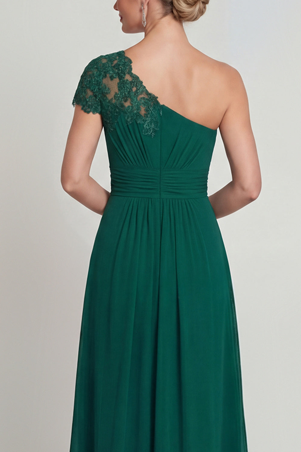 Dark Green Ruched A Line Long Evening Dress with Lace