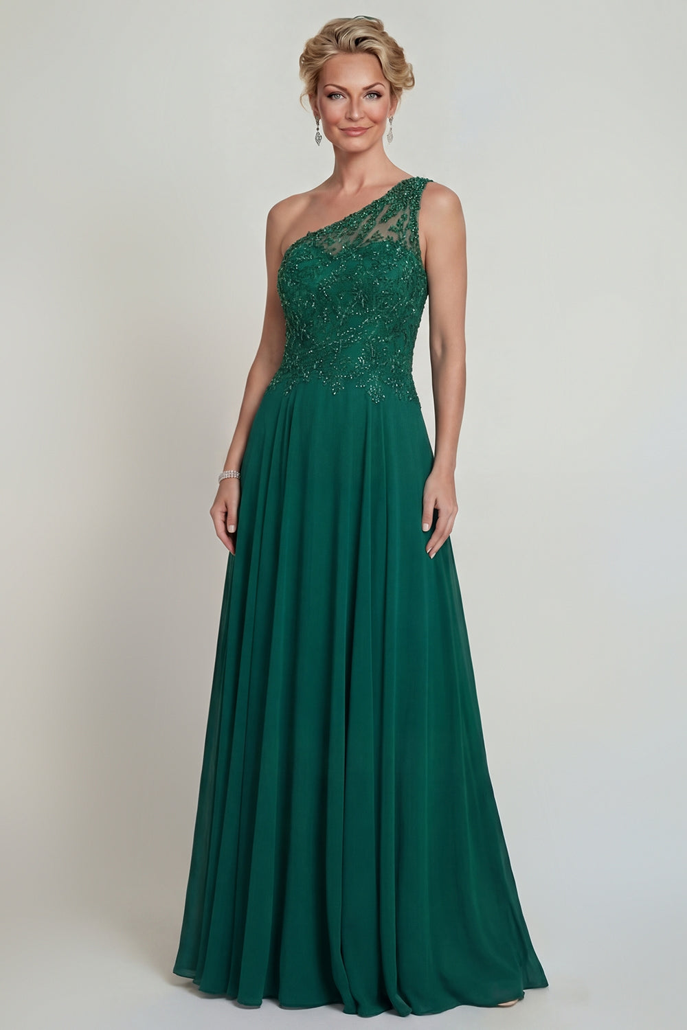 Sparkly Dark Green One Shoulder A Line Long Evening Dress