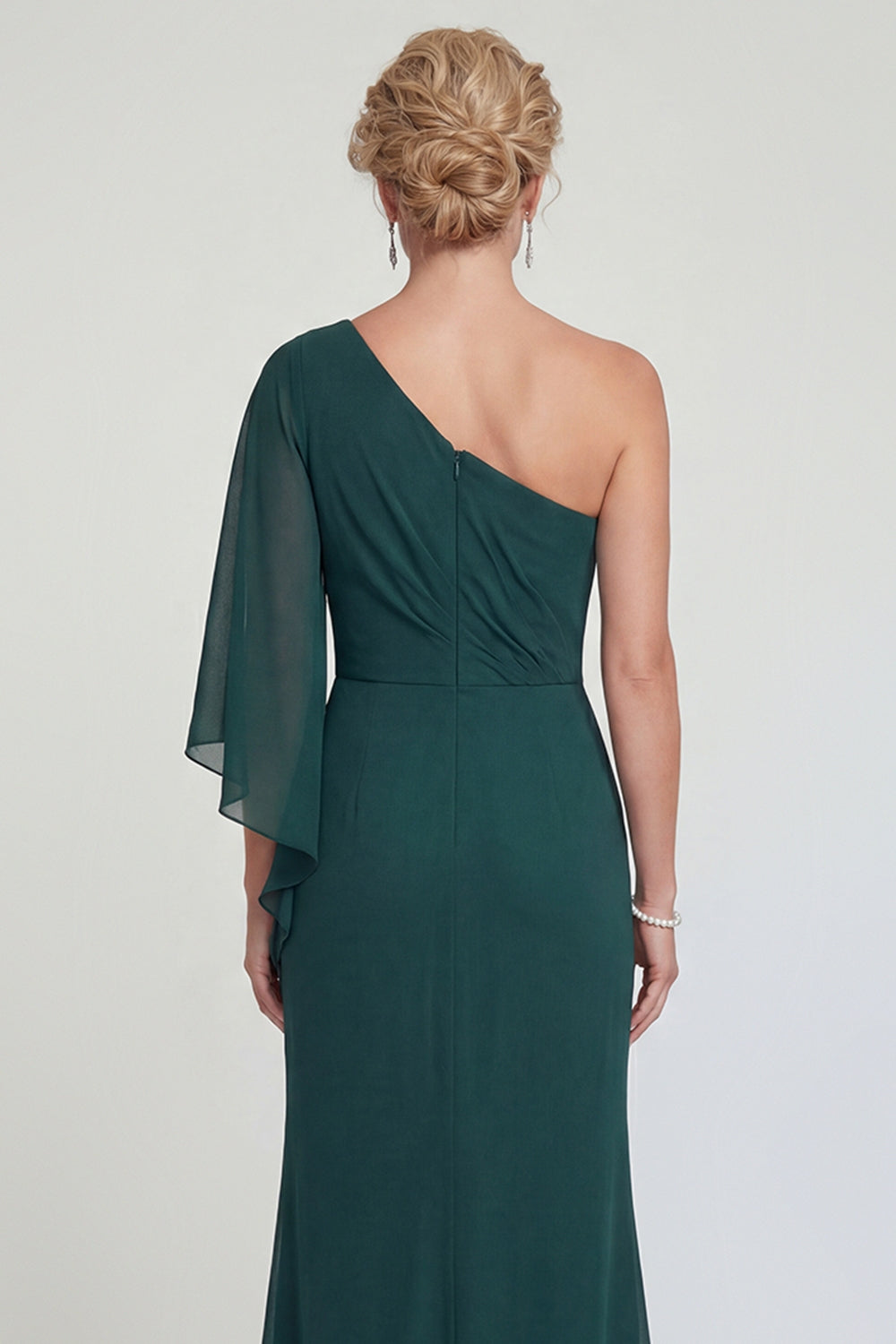 Dark Green One Shoulder Mermaid Long Evening Dress with Sleeves