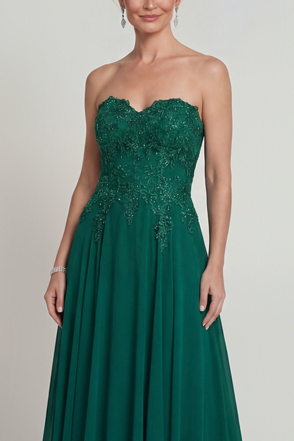 Sparkly Dark Green Appliqued Sweetheart Long Evening Dress
