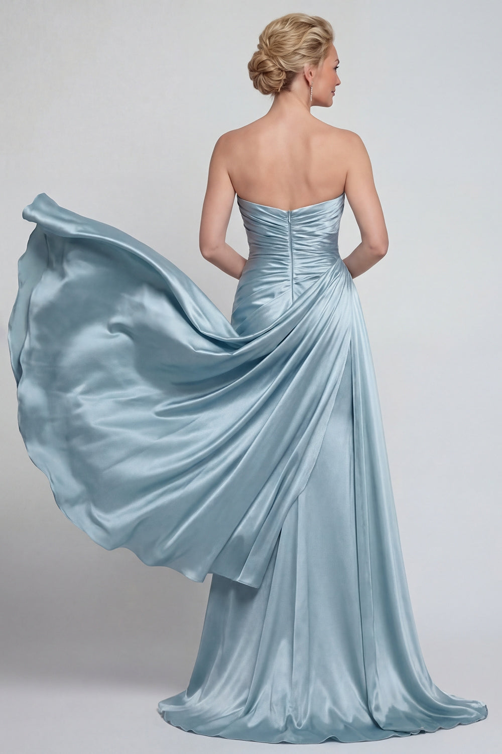 Blue Sweetheary Ruched Mermaid Long Evening Dress with Side Cape