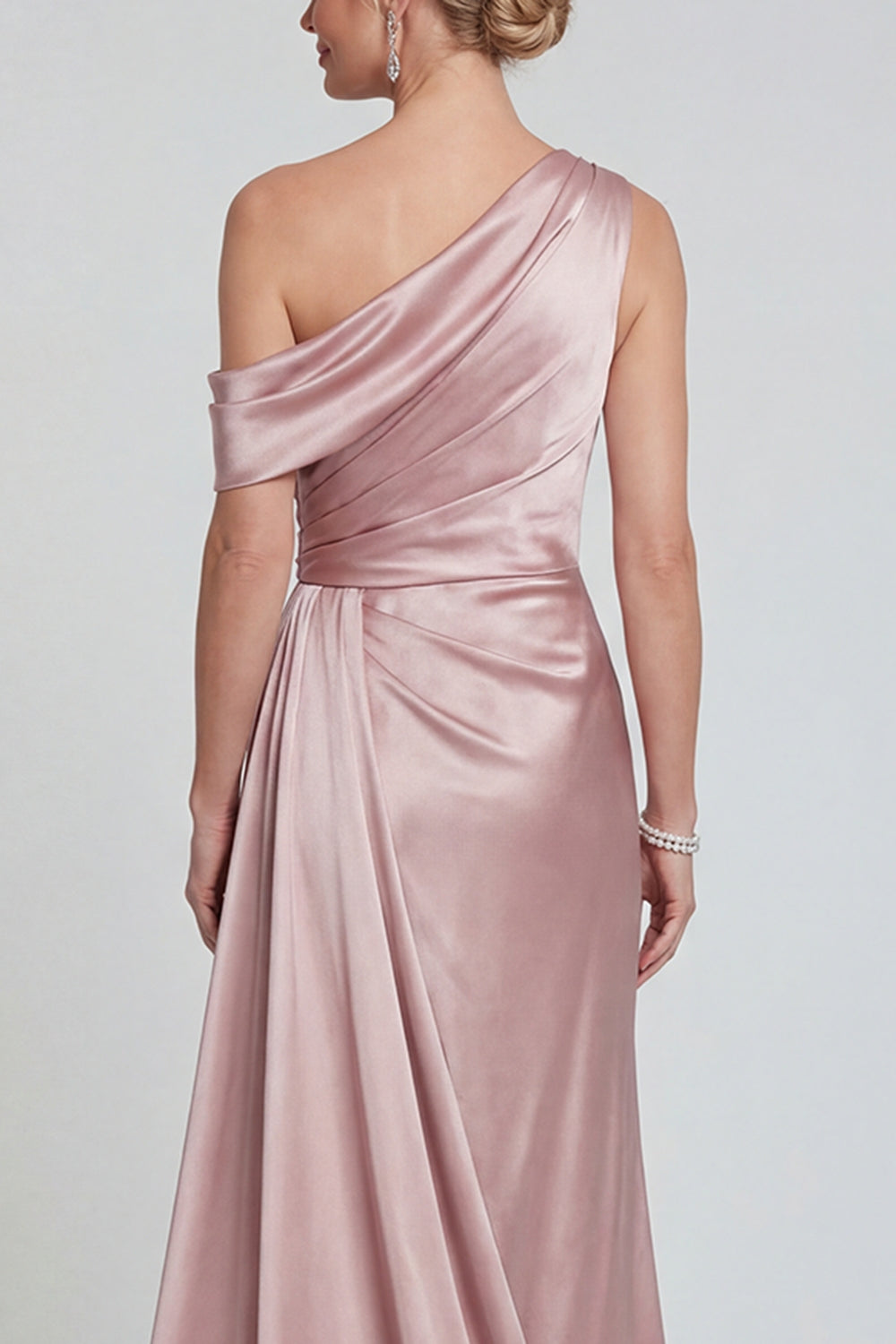 Blush Mermaid Asymmetrical Neck Maxi Evening Dress with Side Cape