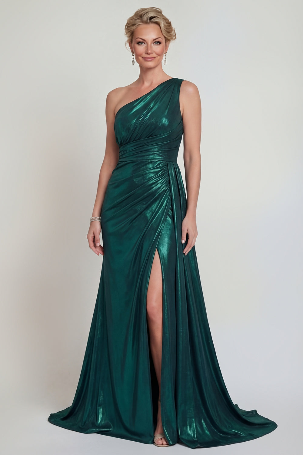 Dark Green Mermaid One Shoulder Maxi Evening Dress with Side Cape