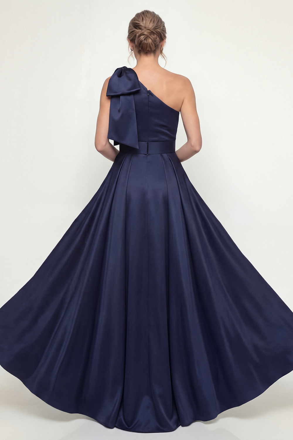 Sparkly Navy Mermaid Floral Long Evening Dress with Bow