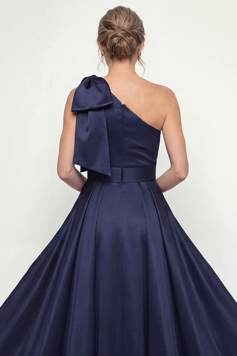 Sparkly Navy Mermaid Floral Long Evening Dress with Bow