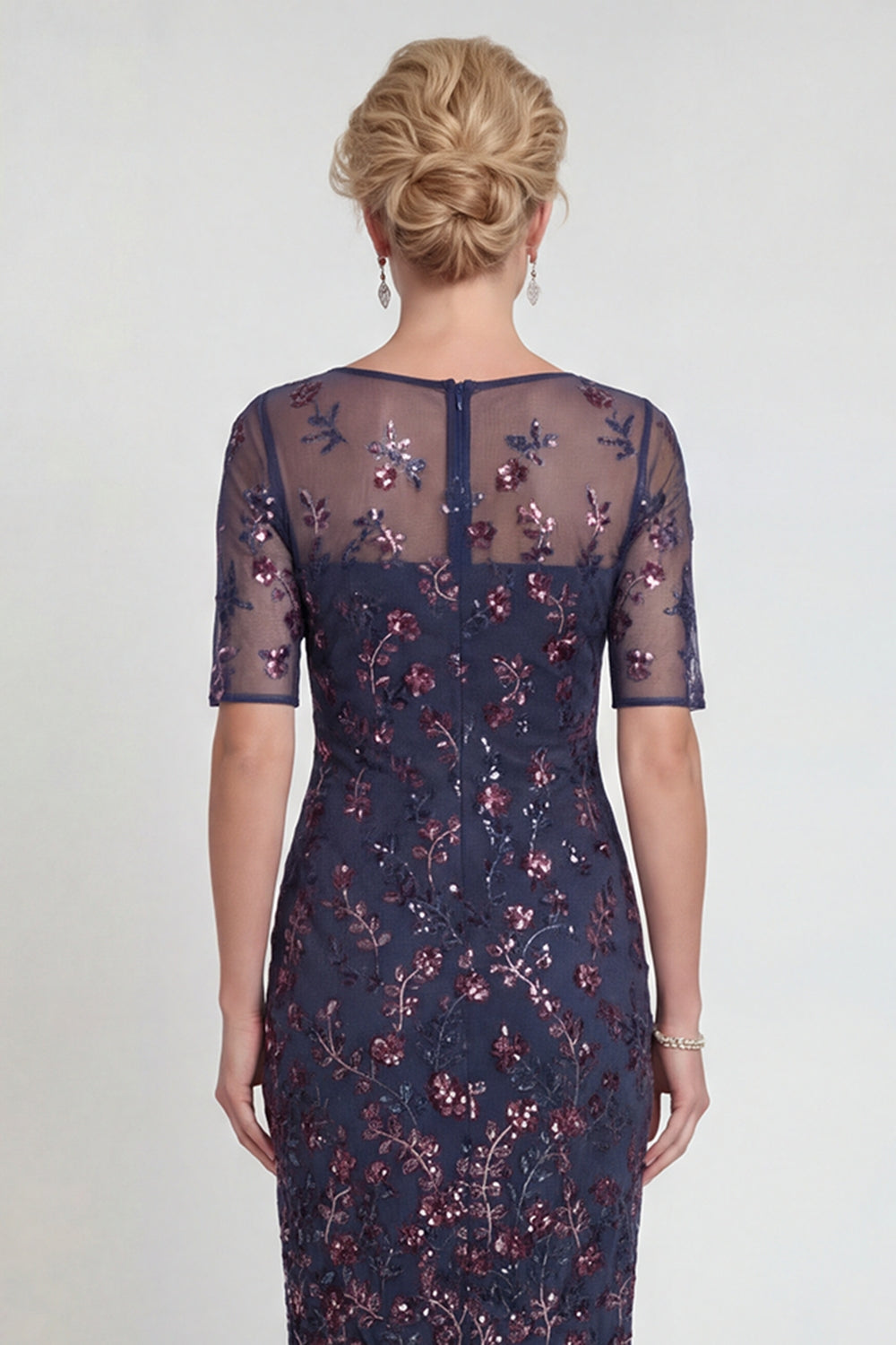 Sparkly Burgundy Bodycon Appliqued Midi Wedding Guest Dress