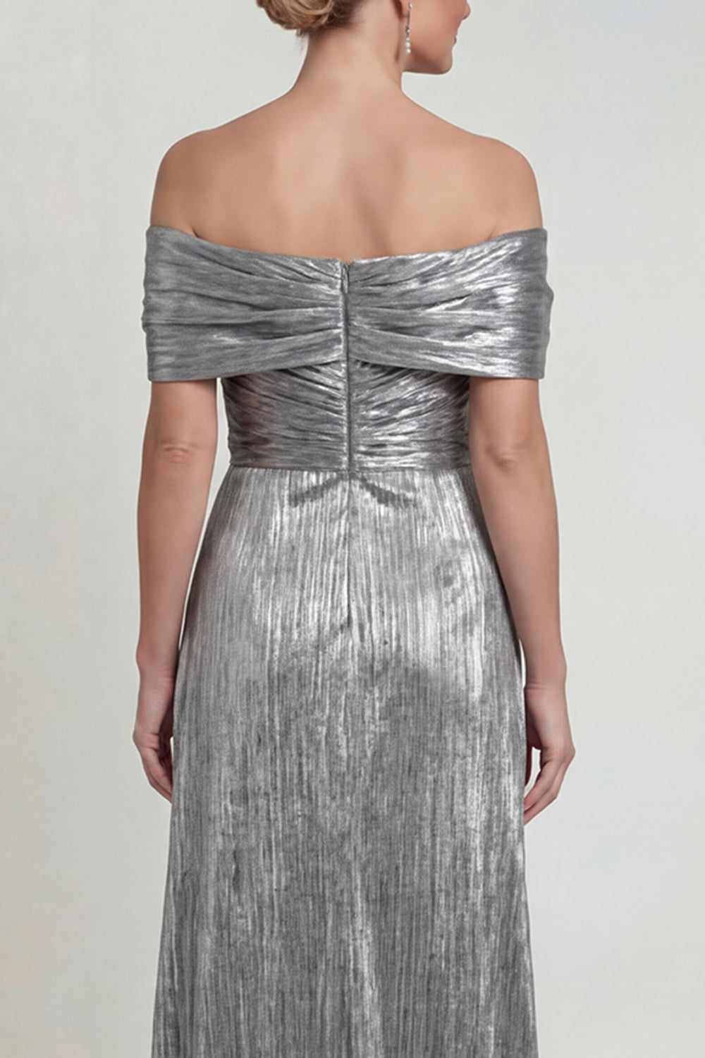 Grey Silver Mermaid Metallic Long Evening Dress with Slit