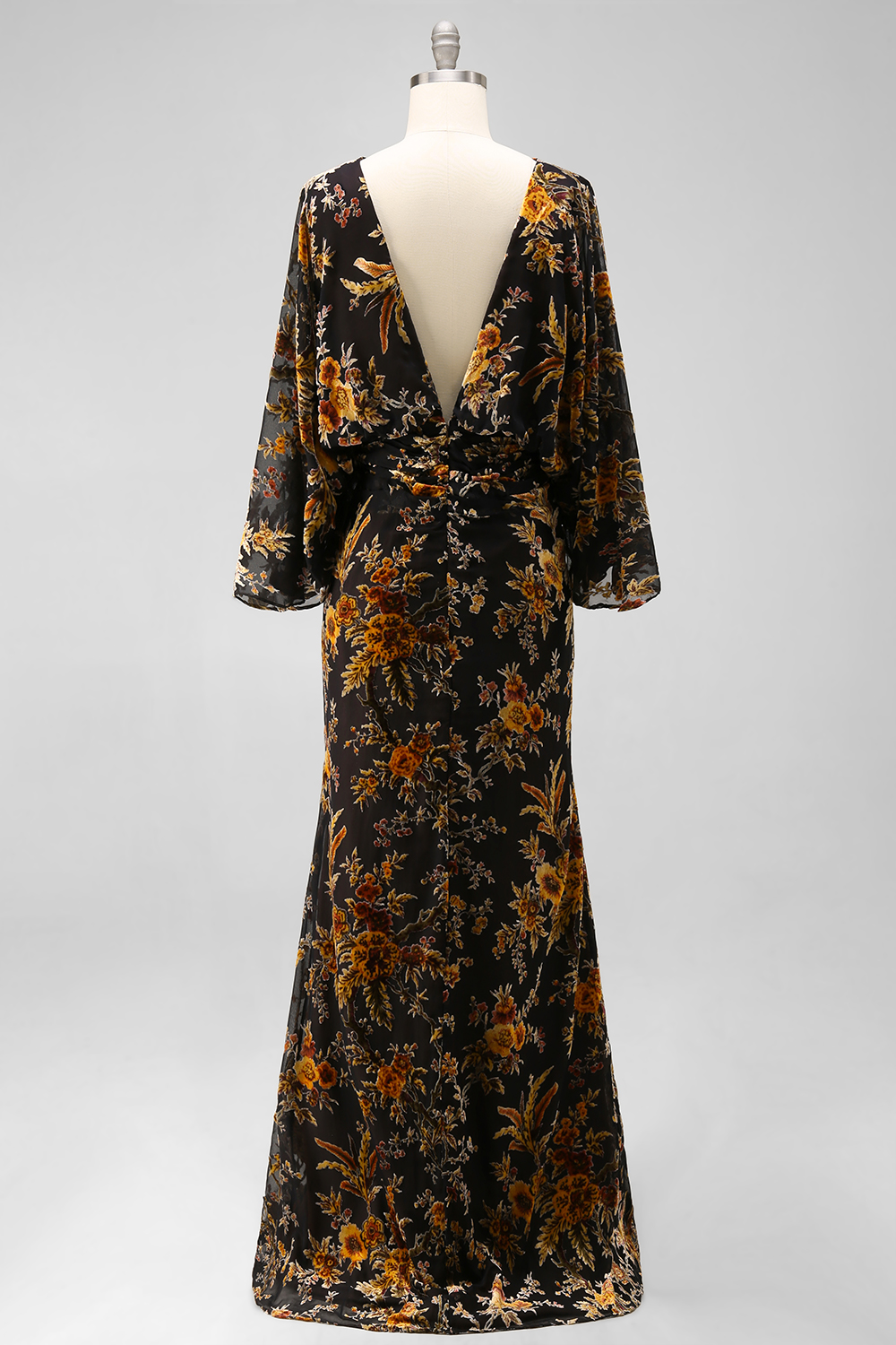 Brown Floral Boat Neck Sheath Long Wedding Guest Dress with Pockets