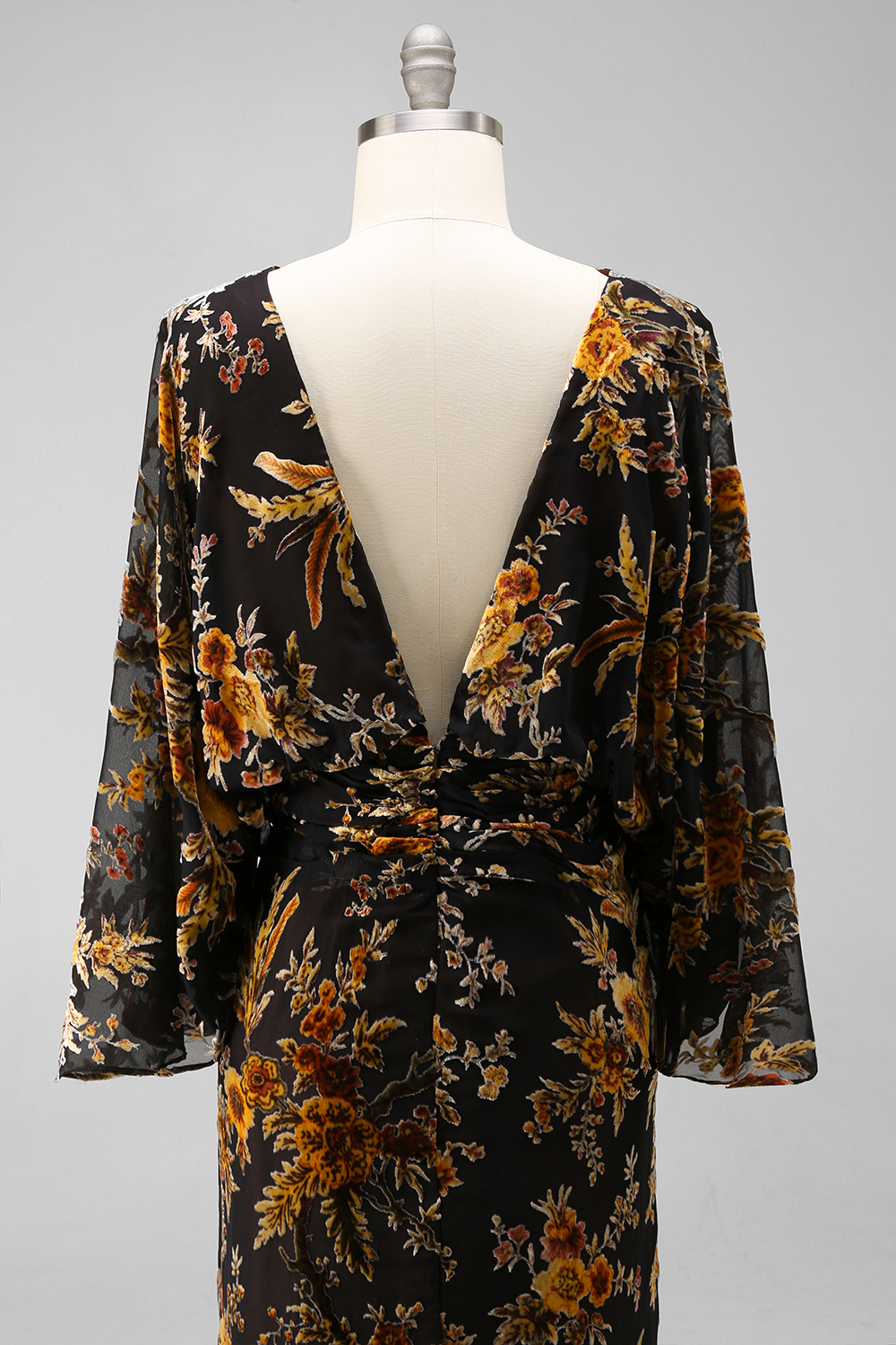 Brown Floral Boat Neck Sheath Long Wedding Guest Dress with Pockets