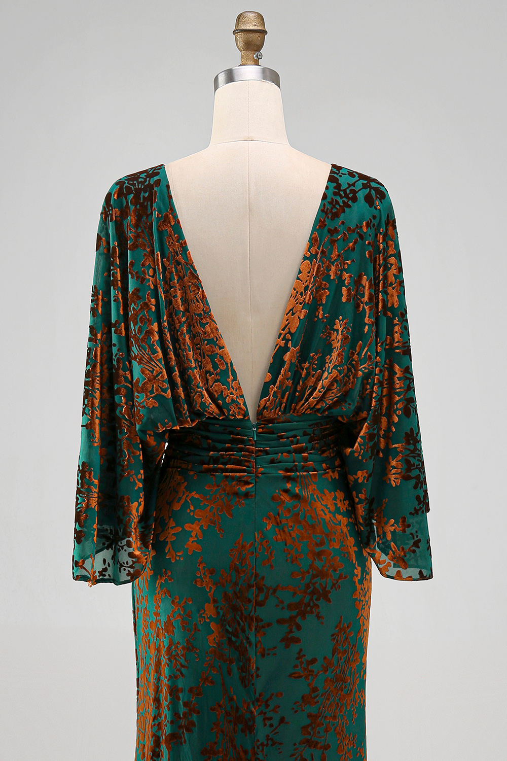 Floral Dark Green Velvet Sheath Long Boat Neck Wedding Guest Dress with Pockets