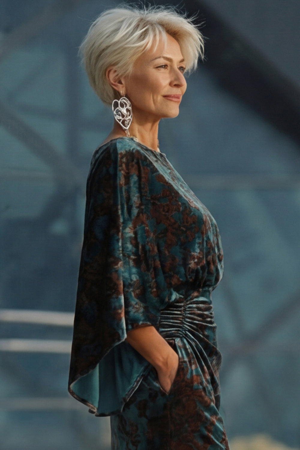 Floral Dark Green Velvet Sheath Long Boat Neck Wedding Guest Dress with Pockets