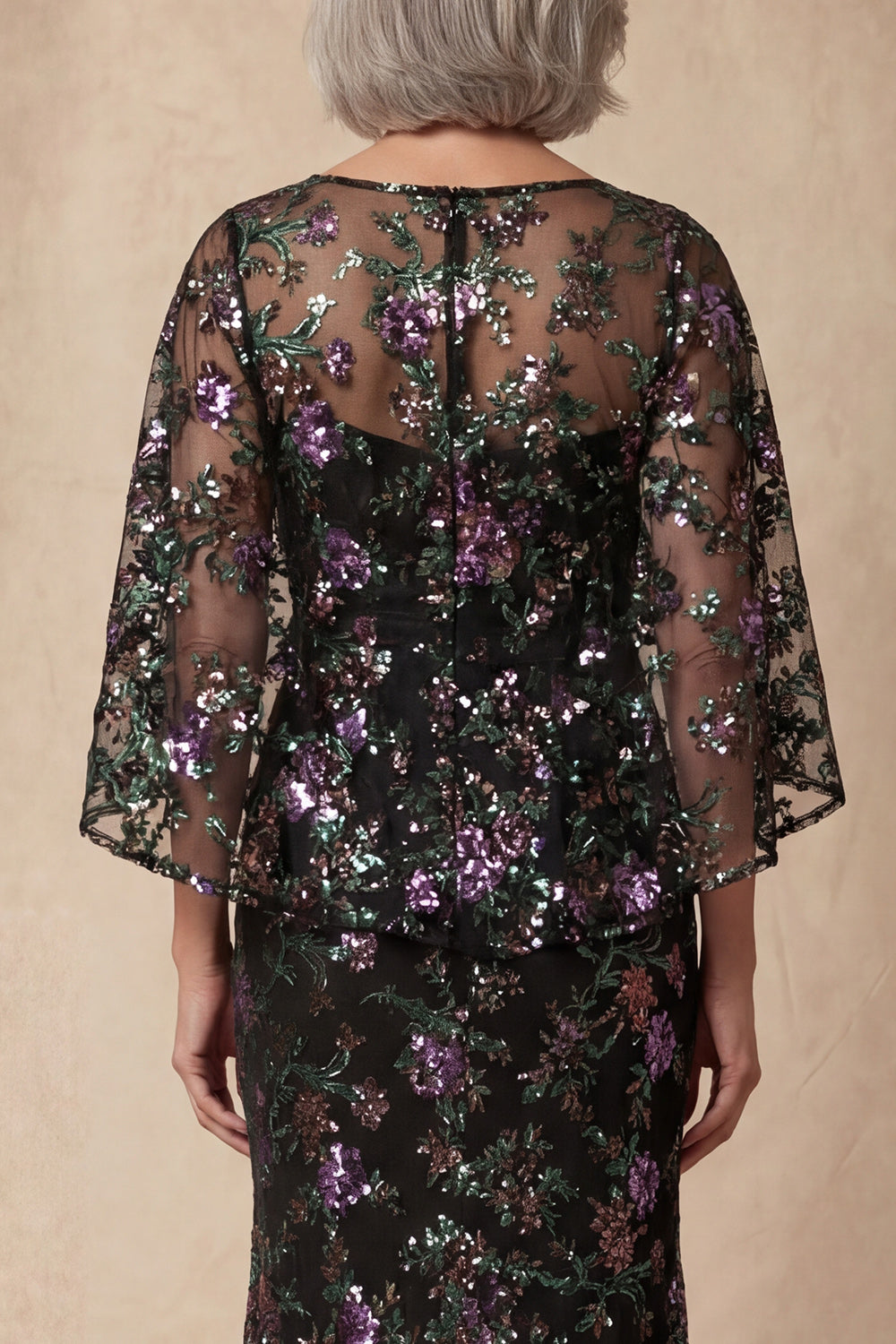 Sparkly Black Sequin Mermaid Floral Long Wedding Guest Dress with Slit