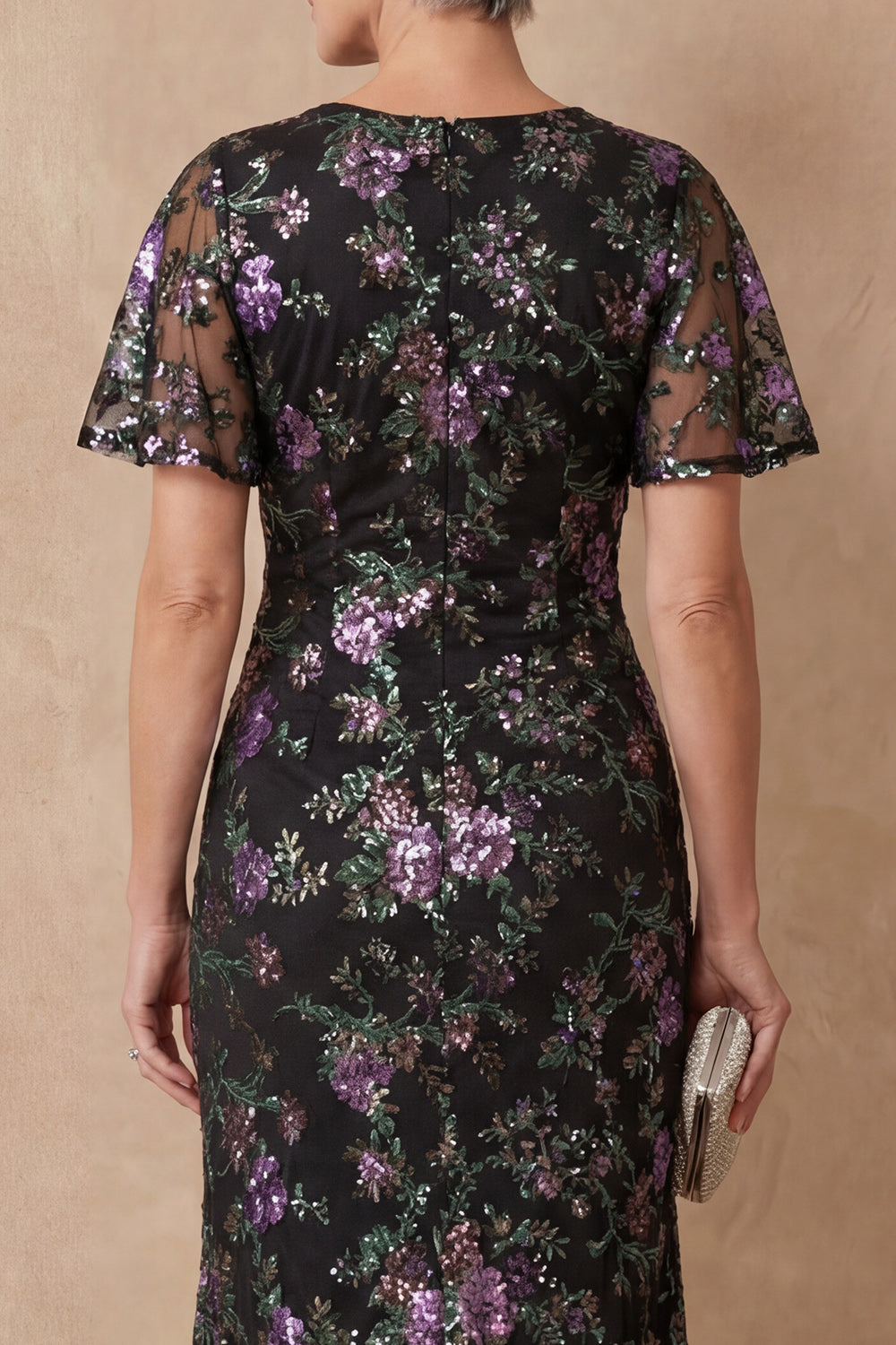 Sparkly Black Sequin Mermaid V Neck Long Wedding Guest Dress with Slit