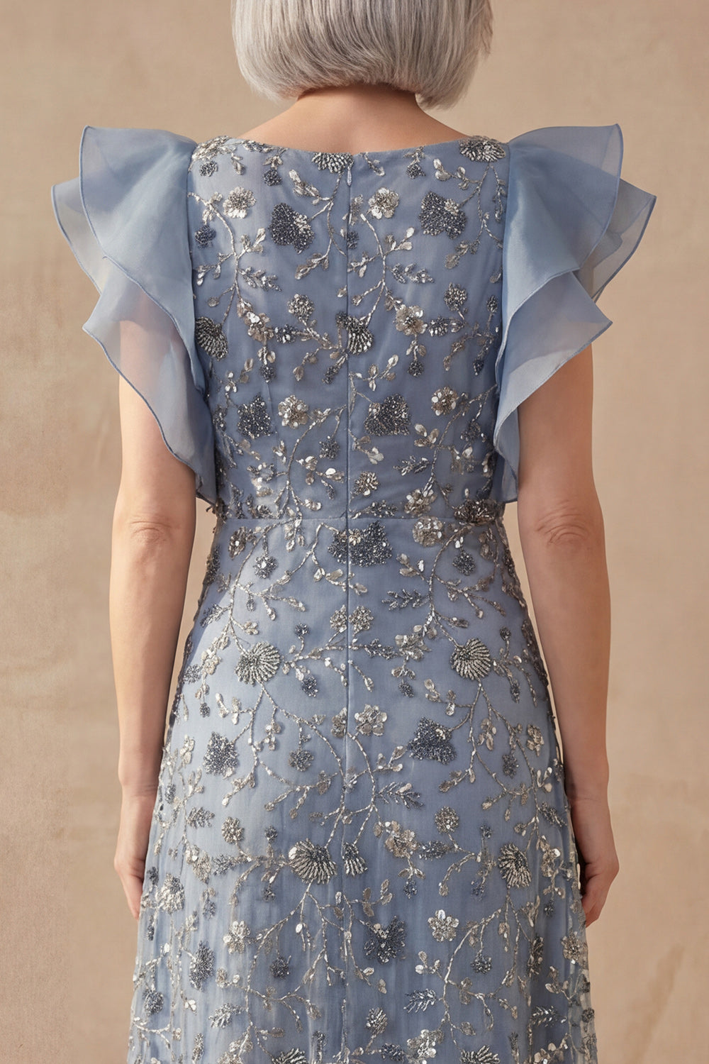 Twilight A Line V Neck Long Floral Wedding Guest Dress with Ruffles