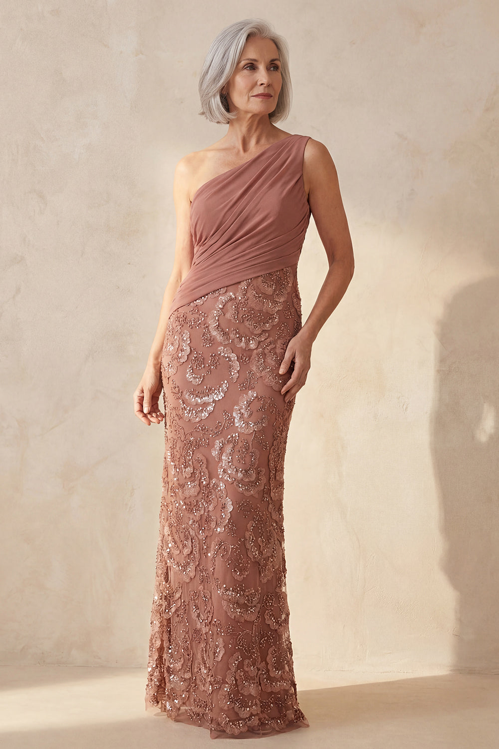 Floral Desert Rose Sheath Long Wedding Guest Dress with Beading