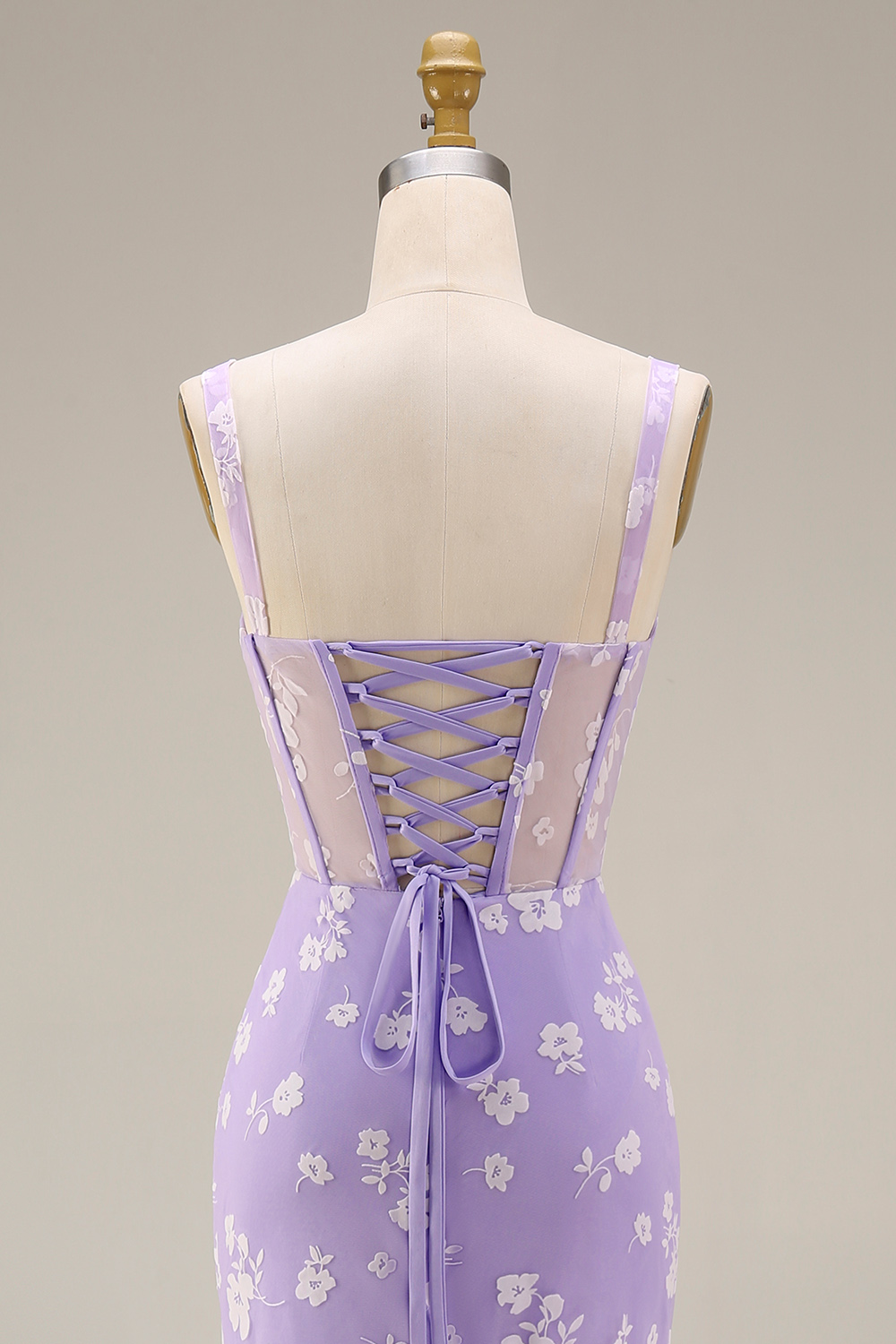Lilac Sheath Ruched Corset Thick Straps Long Wedding Guest Dress