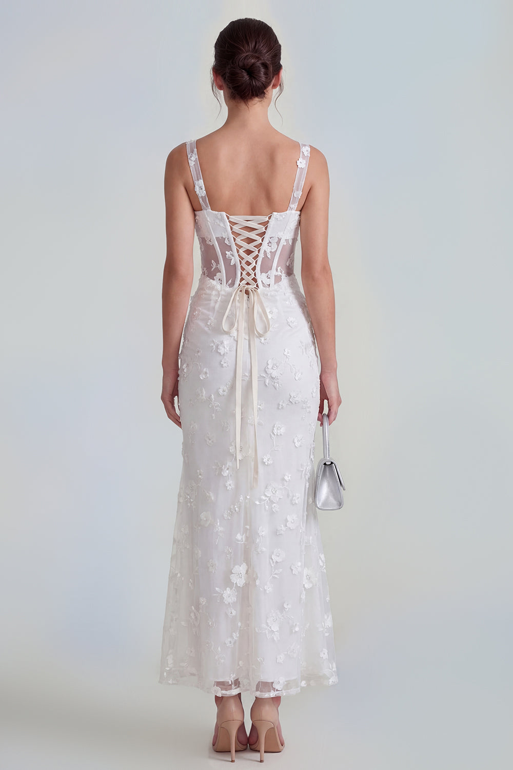 Lilac Sheath Ruched Corset Thick Straps Long Wedding Guest Dress