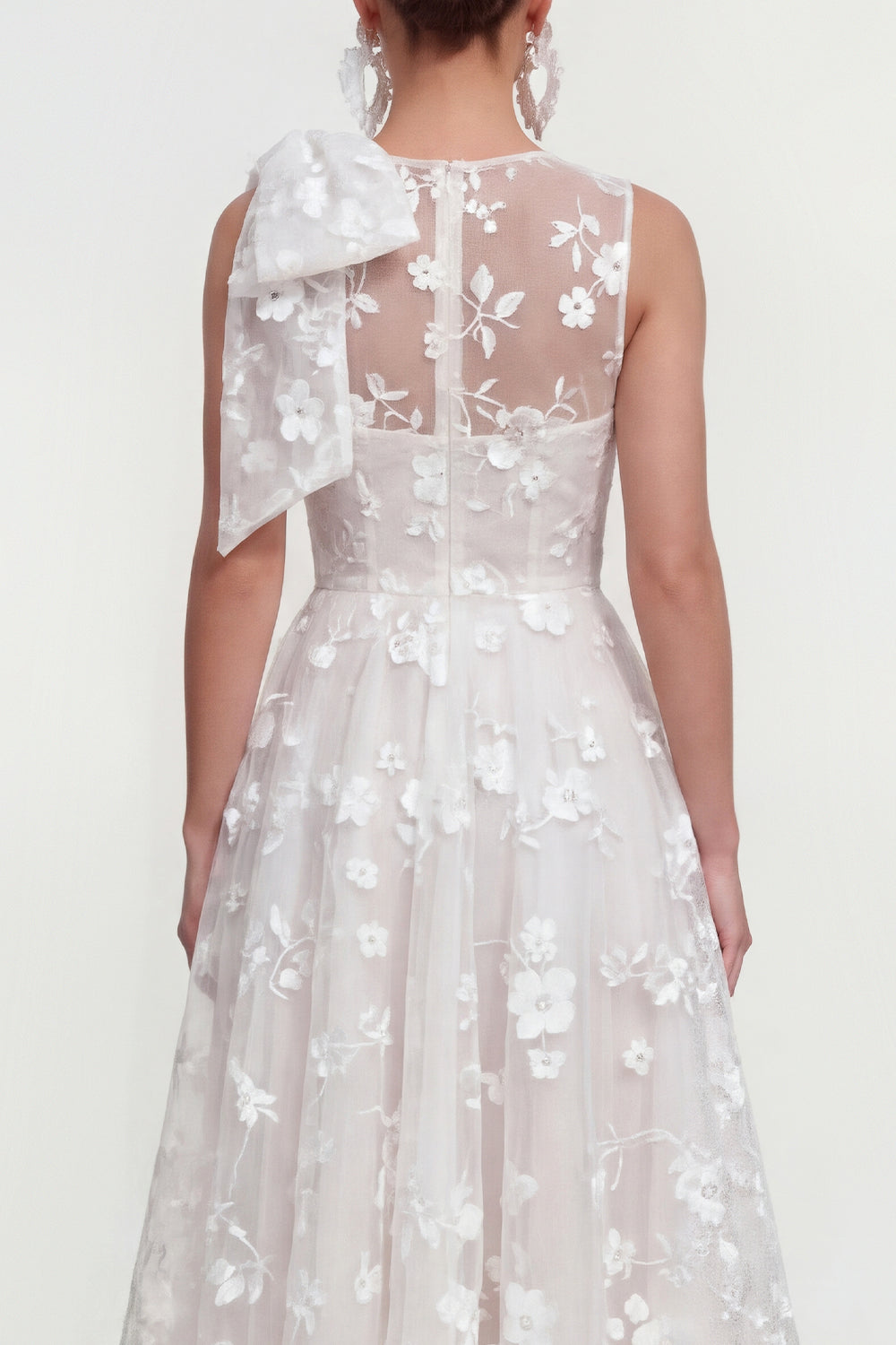 Blue Floral Round Neck A Line Long Wedding Guest Dress with Pockets