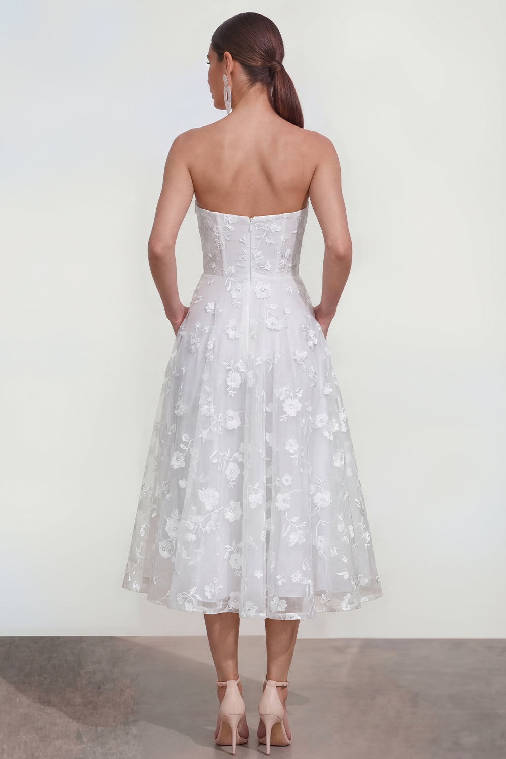 Blue Strapless A Line Corset Floral Maxi Wedding Guest Dress