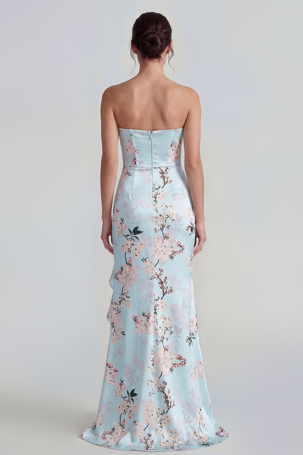 Blue Corset Mermaid Floral Long Wedding Guest Dress with Ruffles