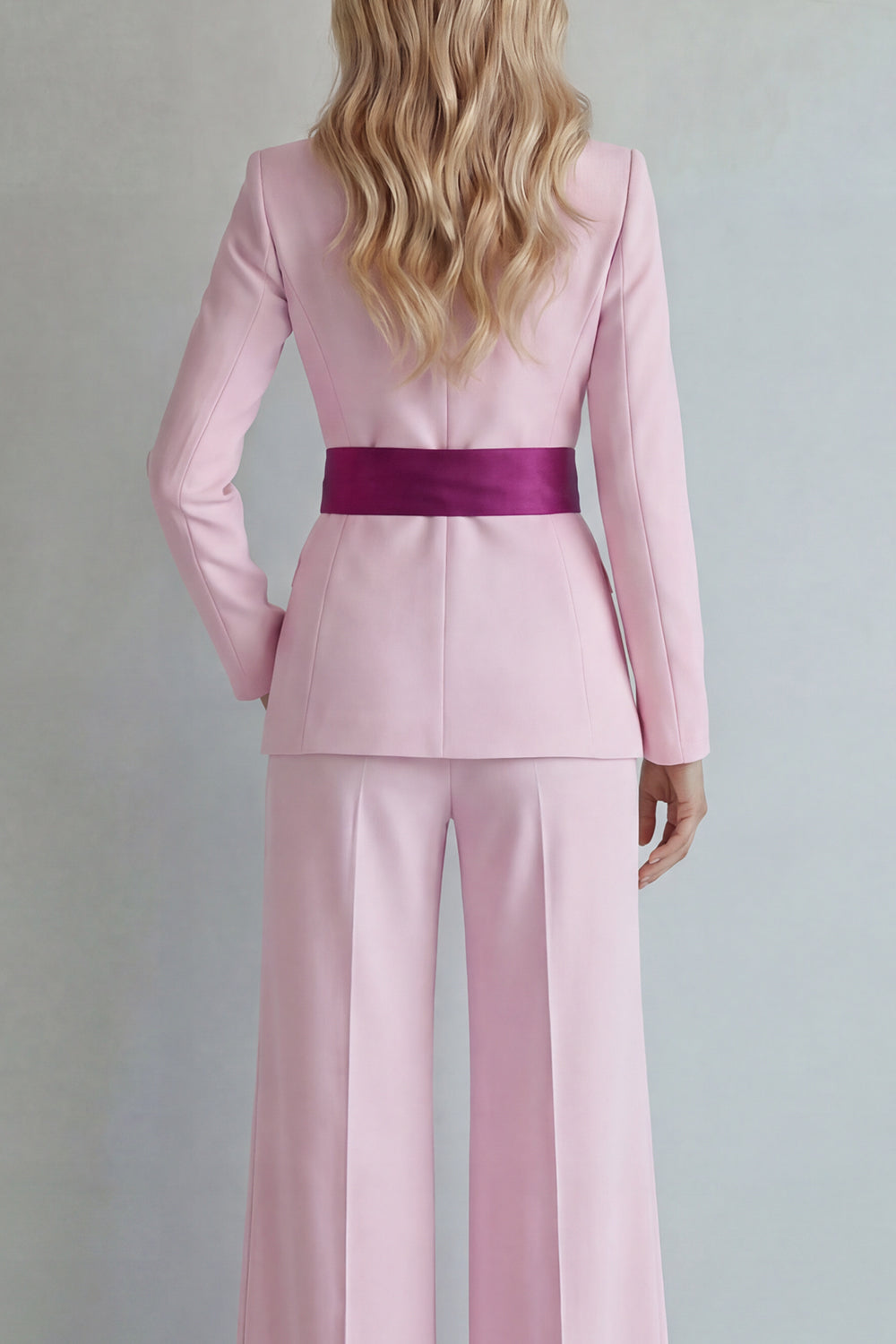 2 Piece Light Blue Peak Lapel Wide Leg Business Suits with Bow