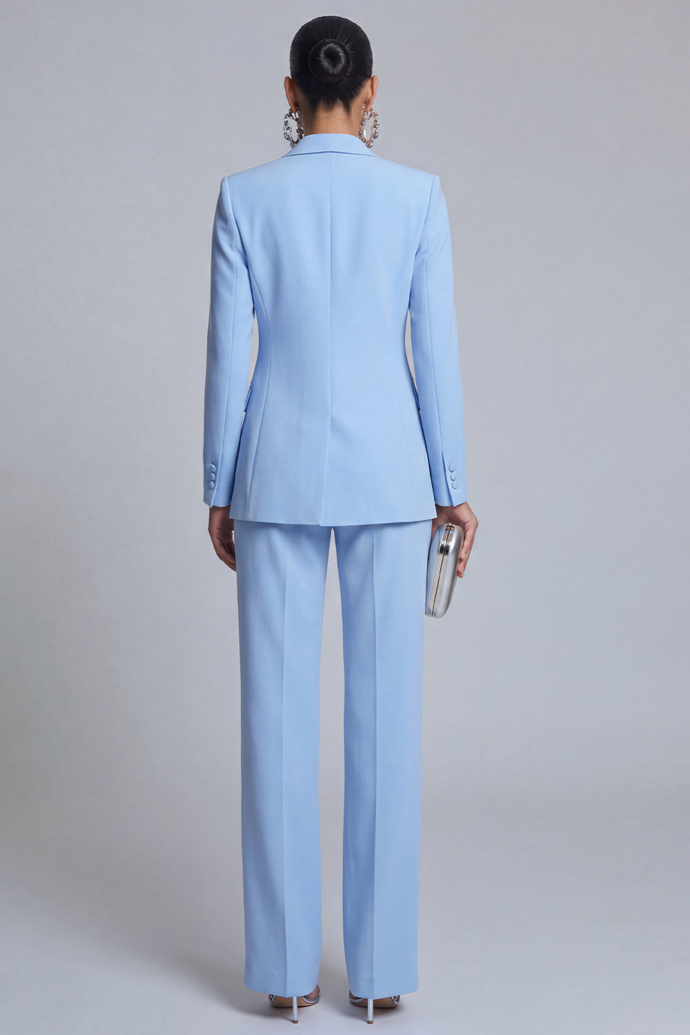 Blue 2 Piece Double Breasted Peak Lapel Business Suits with Sleeves