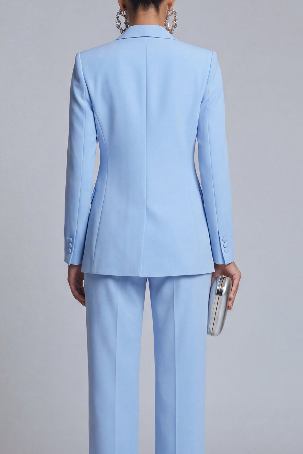 Blue 2 Piece Double Breasted Peak Lapel Business Suits with Sleeves