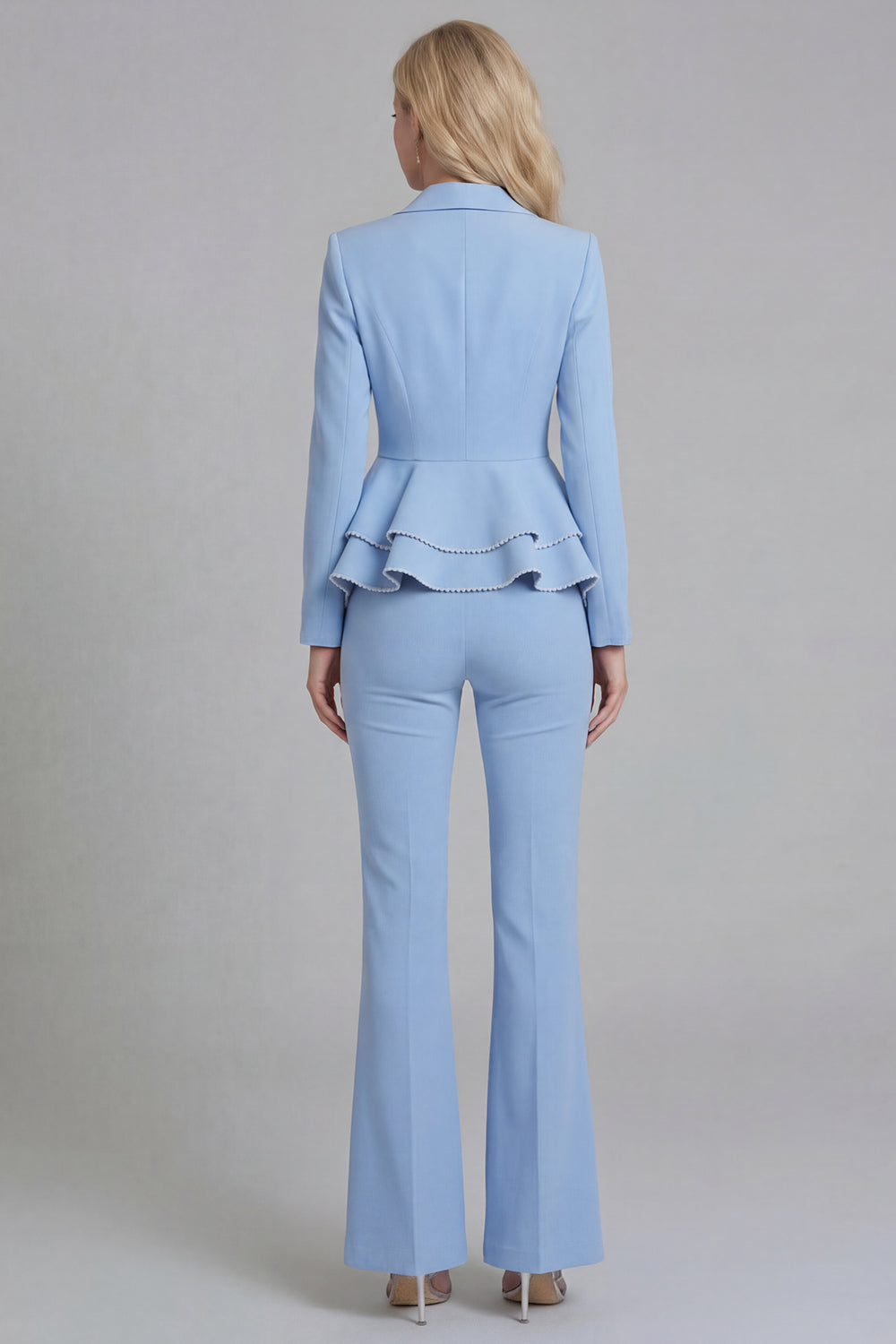 Black2 Piece Notched Lapel Double Breasted Ruffled Long Sleeves Business Suits