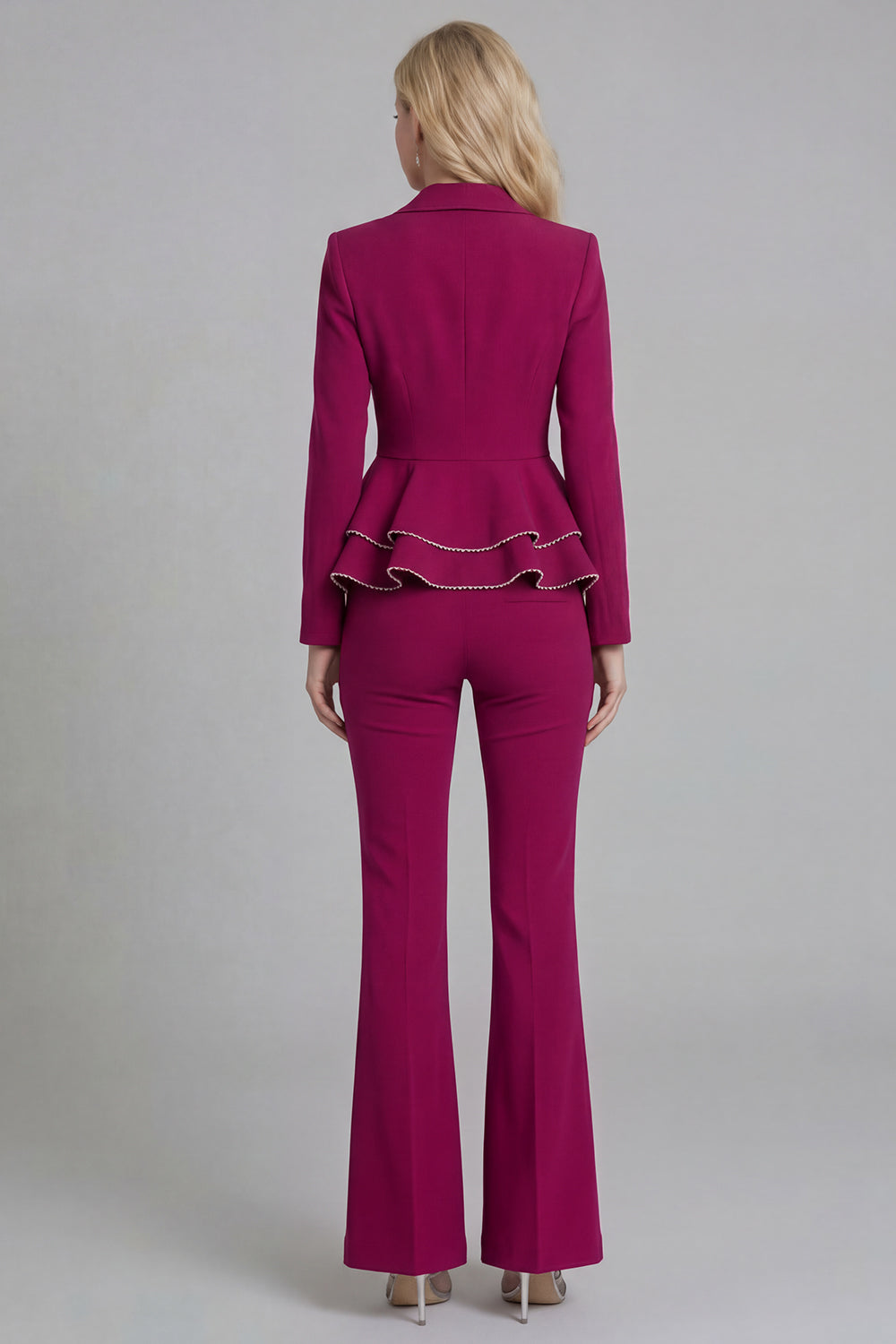 Black2 Piece Notched Lapel Double Breasted Ruffled Long Sleeves Business Suits