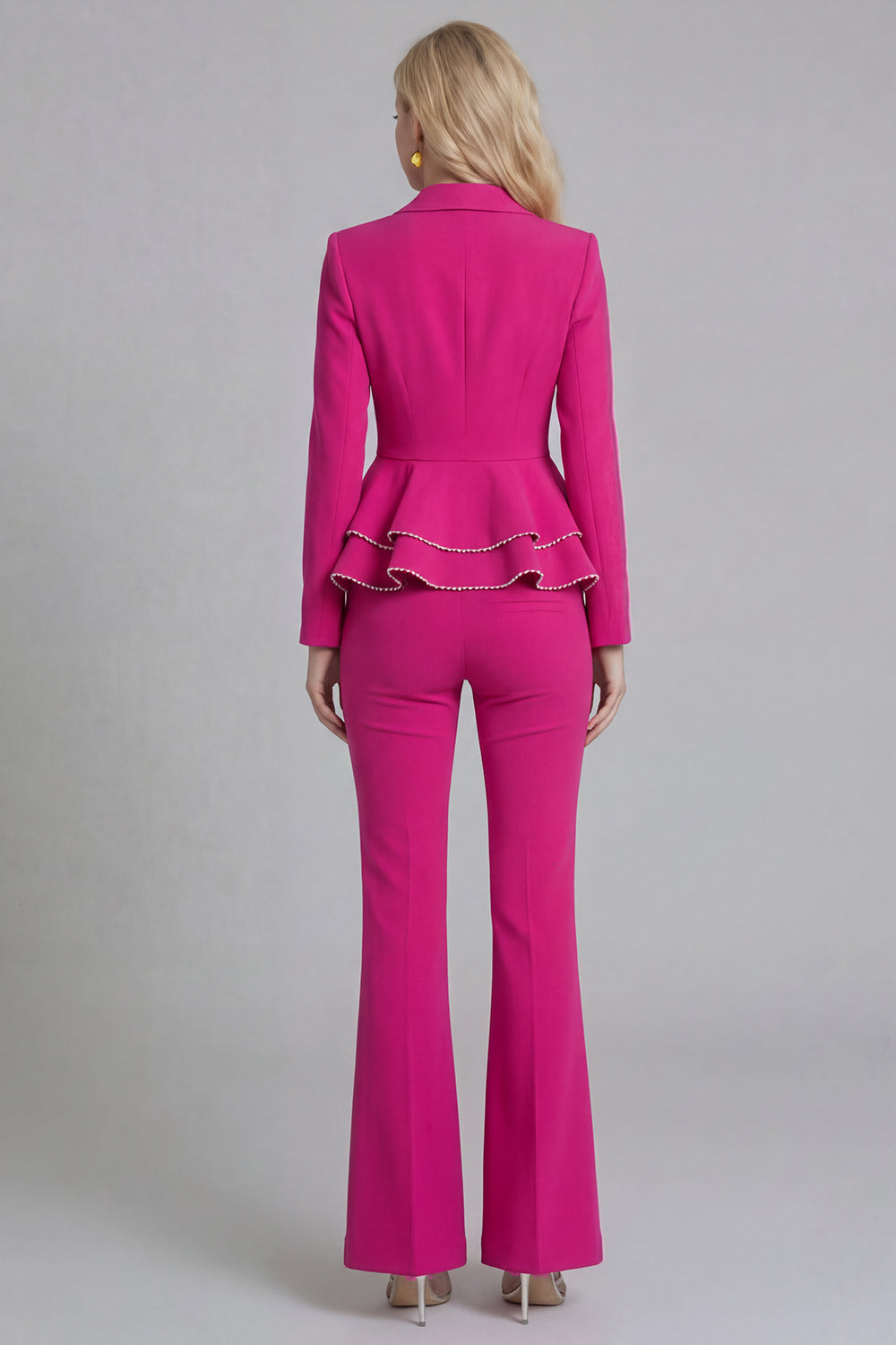 Black2 Piece Notched Lapel Double Breasted Ruffled Long Sleeves Business Suits