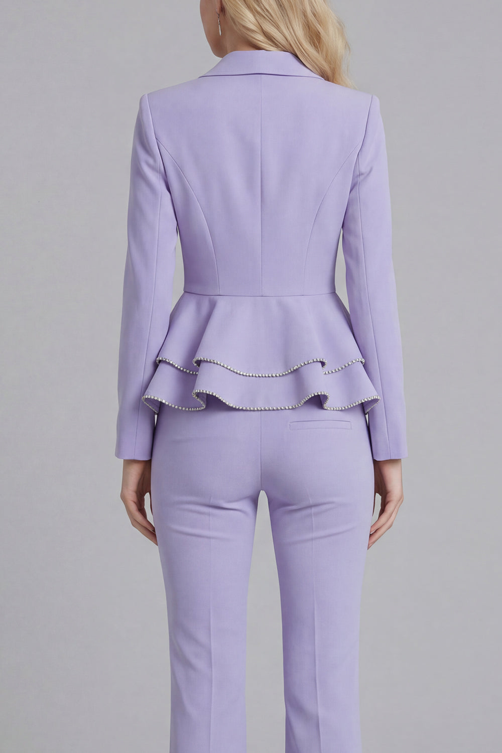 Black2 Piece Notched Lapel Double Breasted Ruffled Long Sleeves Business Suits