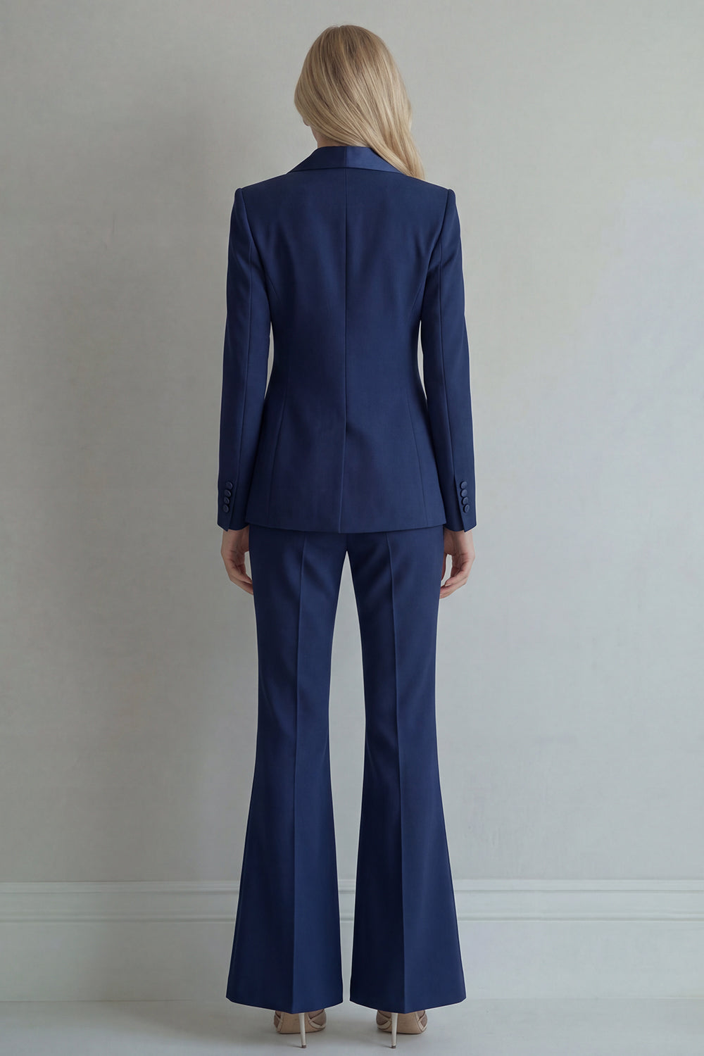 Peak Lapel Blue 2 Piece Wide Leg Double Breasted Business Suits with Pockets