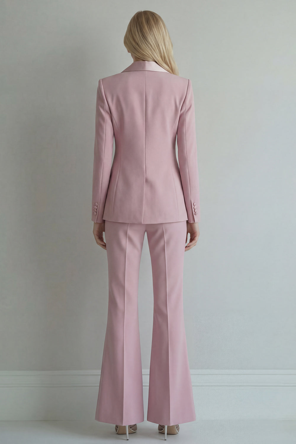 Peak Lapel Blue 2 Piece Wide Leg Double Breasted Business Suits with Pockets