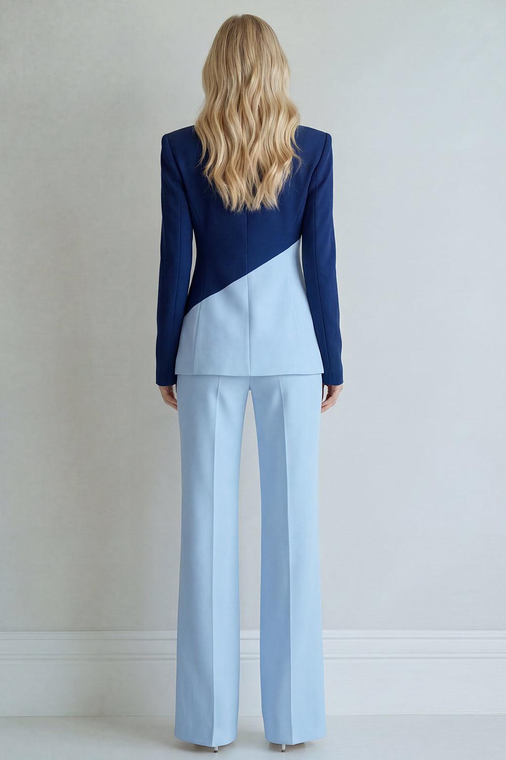 2 Piece Black Pink Single Breasted Notched Lapel Patchwork Business Suits