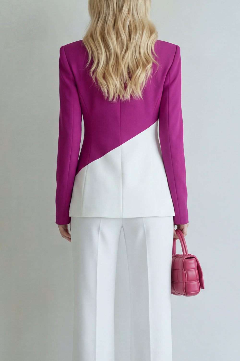 2 Piece Black Pink Single Breasted Notched Lapel Patchwork Business Suits