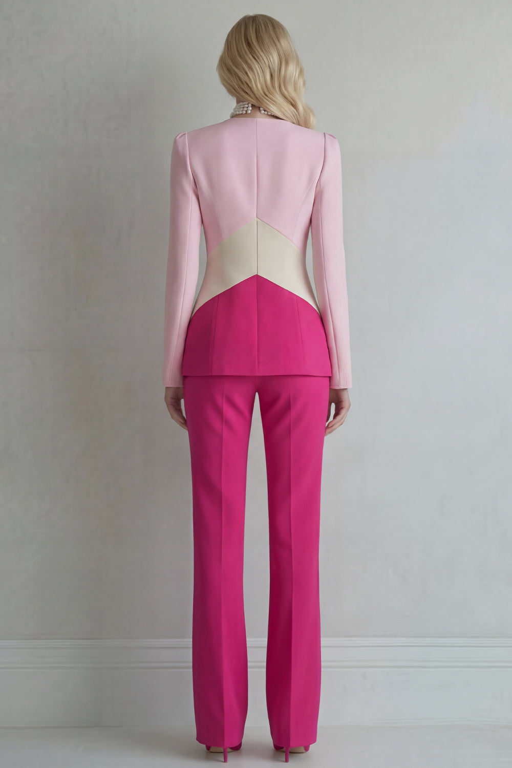 Blue Navy Single Breasted 2 Piece Cut Out Patchwork Business Suits