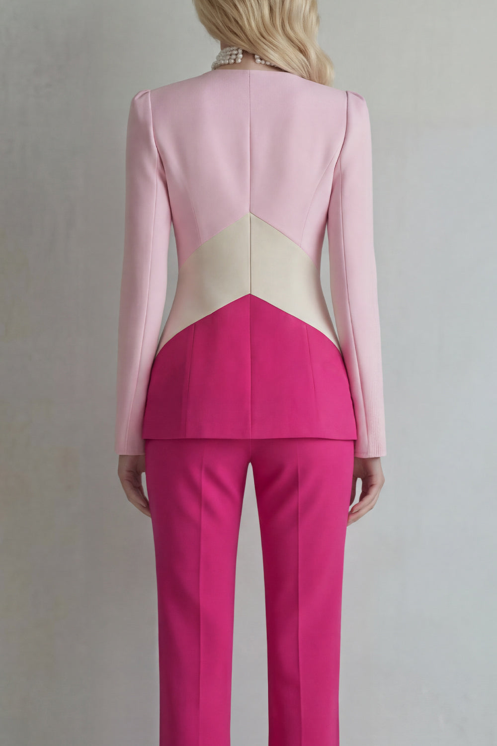 Blue Navy Single Breasted 2 Piece Cut Out Patchwork Business Suits