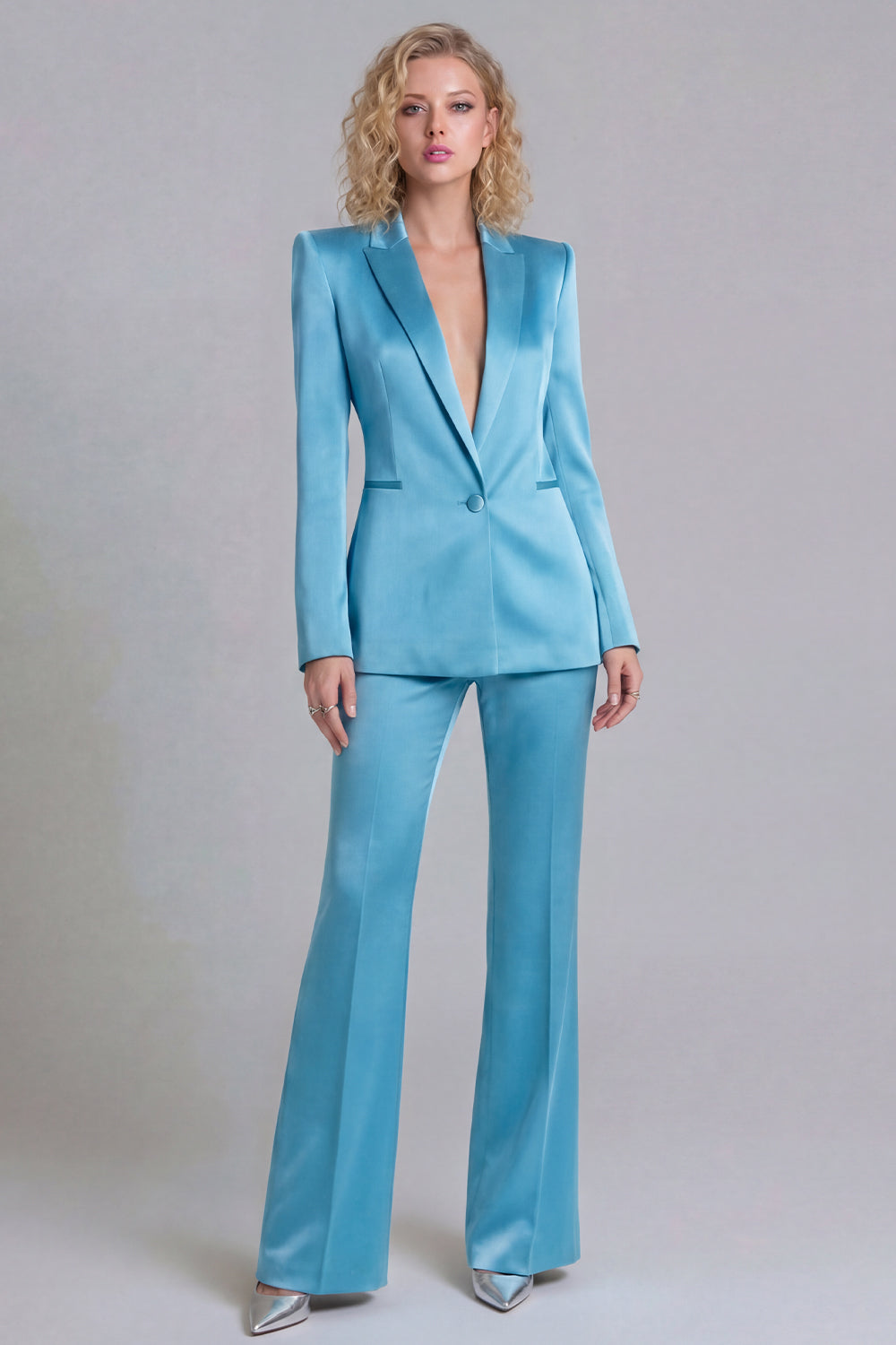 2 Piece Blue Peak Lapel Single Breasted Long Sleeves Business Suits