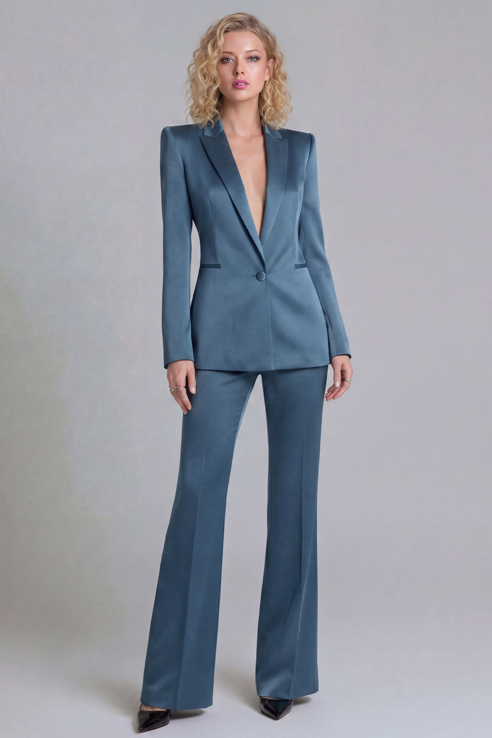 2 Piece Blue Peak Lapel Single Breasted Long Sleeves Business Suits